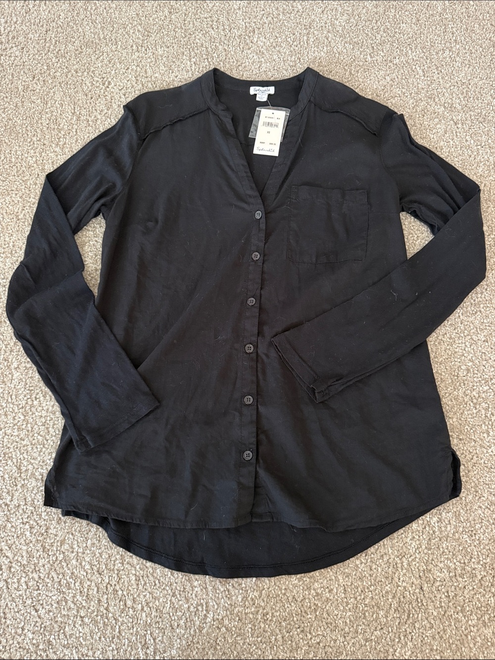 Splendid Black Button-Front Collarless Long Sleeve Shirt